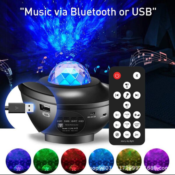 Popular Small Bowl Starry Sky Light Projection Light USB Bluetooth Music Rotating Water Ripple Starry Sky Laser Atmosphere Light - Image 2