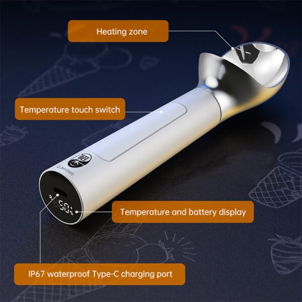 Rechargeable Heated Scoop: Adjustable Temp, Rapid Heat for Ice Cream & More - Image 4