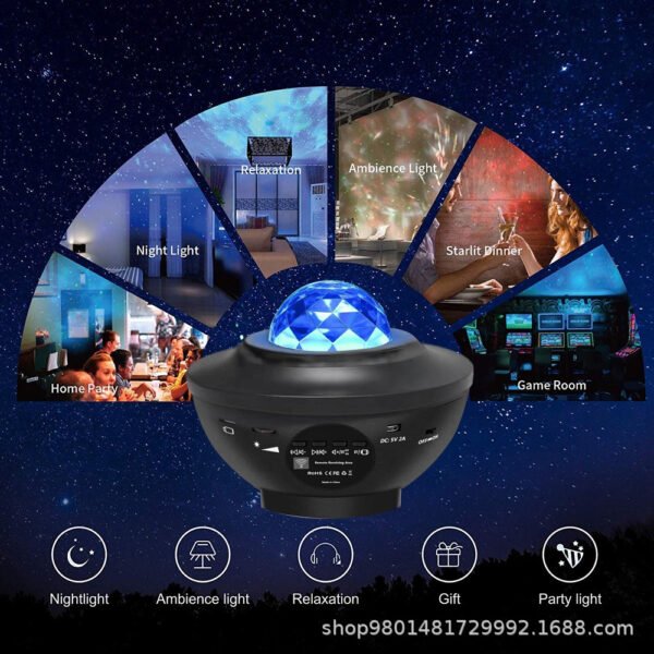 Popular Small Bowl Starry Sky Light Projection Light USB Bluetooth Music Rotating Water Ripple Starry Sky Laser Atmosphere Light - Image 3