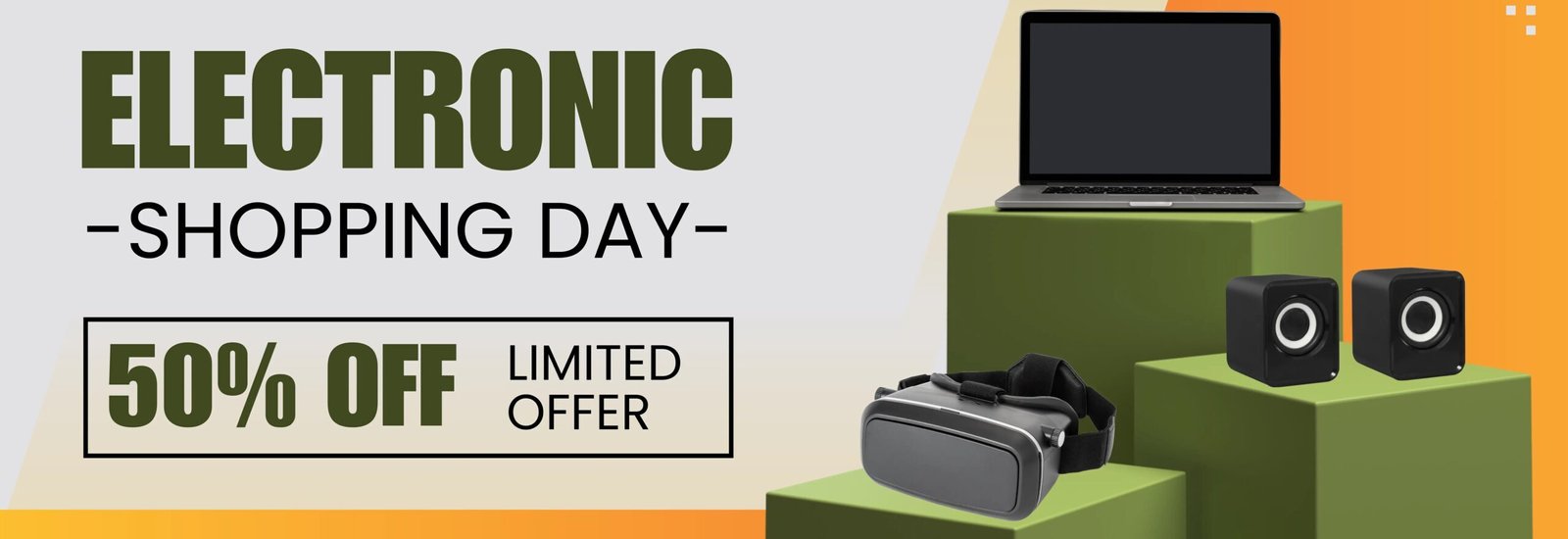 Grey Green and Orange Modern Electronics Sale Banner